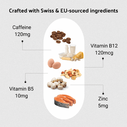 Nutritional ingredients with labeled amounts on a white background