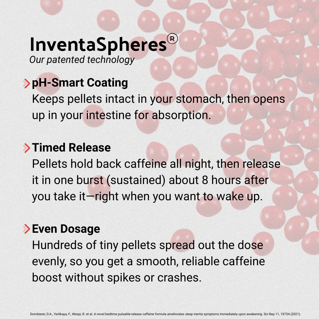 InventaSpheres product with text about pH-smart coating, timed release, and even dosage.
